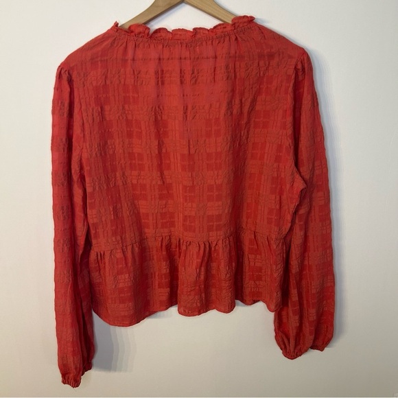 *NWOT* Evereve Peplum Crinkle Blouse in Mineral Red, Size Large - Picture 8 of 11